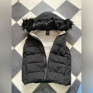 GAP Black Puffer Vest with Detachable Hood
